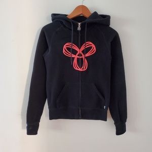 Aritzia TNA Pacific hoodie black with pink peach embroidery size xs